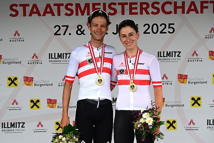 Staatsmeister 2025, Felix Grossschartner (AUT, UAE Team Emirates - XRG), Christina Schweinberger (AUT, Fenix-Deceuninck)  ÖM Staatsmeisterschaft, Zeitfahren, Frauenkirchen, Burgenland