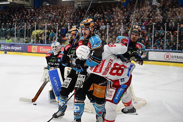 Greg Moro (Steinbach Black Wings Linz), Raphael Herburger (EC KAC) Semifinale 4, Win2Day ICE Hockey League, 4. Semifinale, Steinbach Black Wings Linz vs EC KAC,  Linz AG Eisarena 