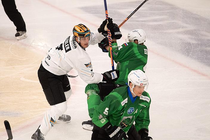 Brian Lebler (Steinbach Black Wings Linz) und Joona Verner Erving (Olimpija Ljubljana), Steinbach Black Wings Linz vs Olimpija Ljubljana,  WIn2day ICE Hockey League