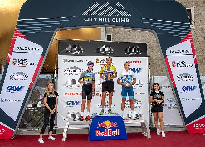 Podest Jedermann unter 40, 1. Platz Josef Huber 2. Fabian Steindl 3. Anton Erlbacher City Hill Climb Salzburg, Festung Hohensalzburg, Radsport, Bergrennen