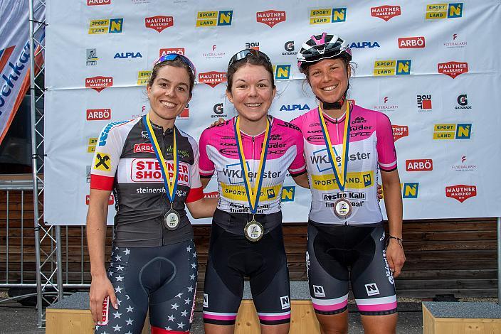 v.l. LM Niederösterreich, 2. Platz Laura Rumpl (AUT, ARBÖ RC Steiner Shopping Purgstall), Siegerin Tina Berger-Schauer (AUT, Union RRT Pielachtal) AUT, 3. Platz  Alina Reichert (AUT, Union RRT Pielachtal), Hochkar, NÖ, Österreichsen Meisterschaft Berg, ÖRV RadLiga, Radsport, Radliga, ÖRV, Damen Elite,