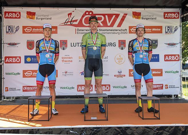 Podest LM OÖ, v.l. 2. Platz Riccardo Zoidl (AUT, Team Felbermayr Simplon Wels), Sieger Andreas Hofer (AUT, Hrinkow Advarics Cycleang Team), 3. Platz Stephan Rabitsch (AUT, Team Felbermayr Simplon Wels), ÖSTM Einzelzeitfahren,  Lutzmannsburg, Österreichische Staatsmeisterschaft U23, Elite Damen und Herren