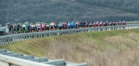 Das Feld der Laguna Trophy mit dem Hrinkow Adverics Cycling Team