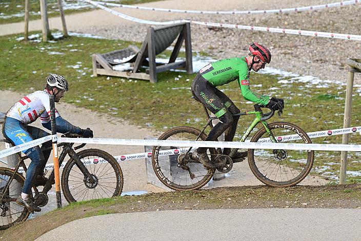 v.l. Daniel Federspiel (AUT, Team Felbermayr Simplon Wels), Sieger Fabian Eder (GER, Heizomat Radteam), Radquerfeldein GP um das Sportzentrum Gunskirchen, Rad Cyclo Cross,