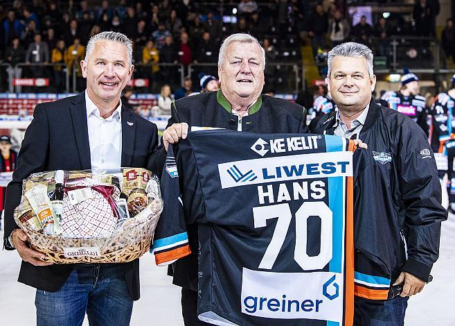 Im Bild: Manager Christian Perthaler (EHC Liwest Black Wings Linz) Hans Eder (Sponsor), PrÃ¤sident Ing. Peter Freunschlag (EHC Liwest Black Wings Linz),  Eishockey,  EHC Liwest Black Wings Linz vs Dornbirn Bulldogs