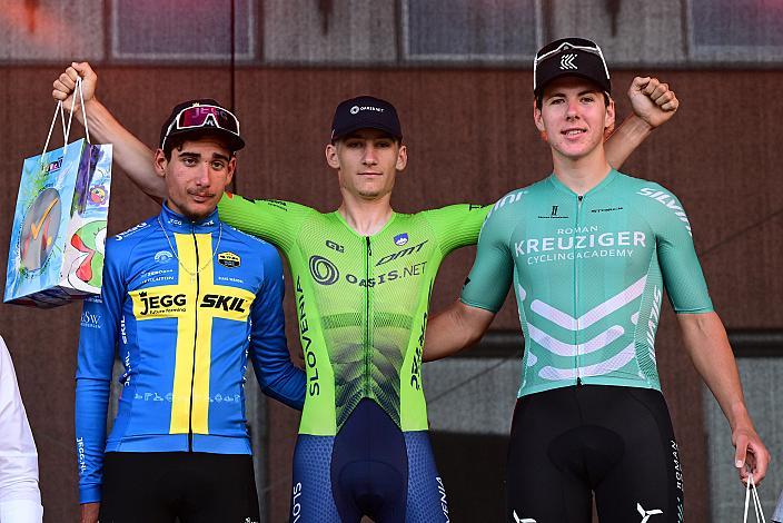 Etappensieger David Adam (SLO, Slowenien), 2. Platz  Elias Wändel (SWE, JEGG-SKIL-DJR), 3. Platz Daniel Kuben (CZE, Roman Kreuziger Cycling Academy) 1. Etappe,  51. Int. Oberösterreich Junioren Rundfahrt, Marchtrenk - Marchtrenk