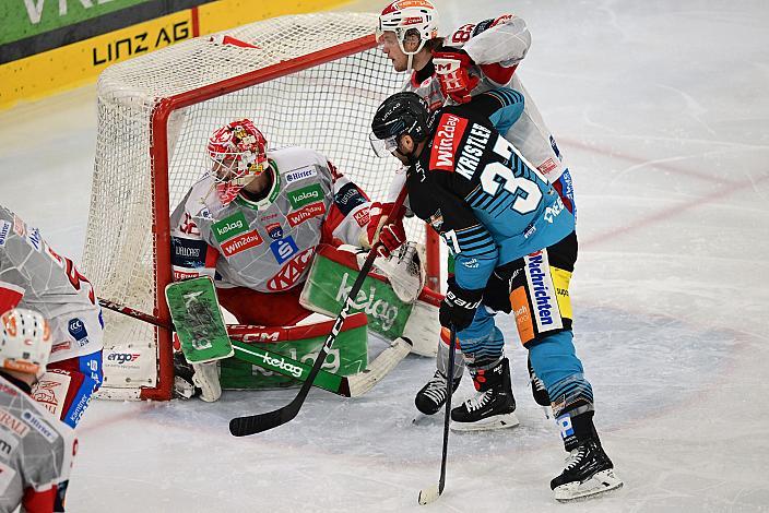 Tormann Sebastian Dahm (EC KAC), Andreas Kristler (Steinbach Black Wings Linz) 41. Runde ICE, Steinbach Black Wings Linz vs EC KAC, Linz AG Eisarena 