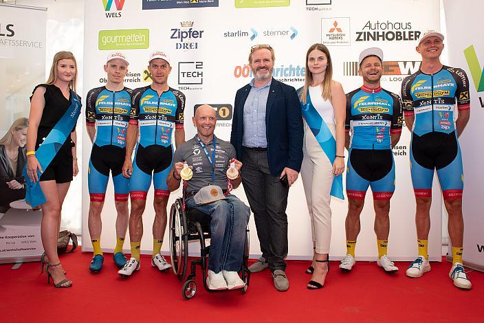 Daniel Lehner (AUT, Team Felbermayr Simplon Wels), Riccardo Zoidl (AUT, Team Felbermayr Simplon Wels), Walter Ablinger Paralympische Spiele Medaillengewinner Tokyo 2020, Daniel Federspiel (AUT, Team Felbermayr Simplon Wels), Moran Vermeulen (AUT, Team Felbermayr Simplon Wels), Innenstadtkriterium Wels, Radsport, Kriterium