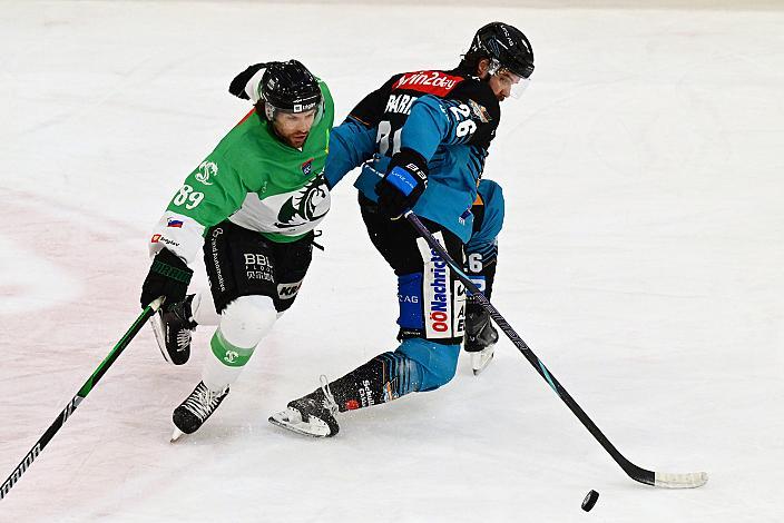 Travis Barron (Steinbach Black Wings Linz), Zach Boychuk (HK Olimpija Ljubljana), 49. Runde ICE, Steinbach Black Wings Linz vs Olimpija Ljubljana, Linz AG Eisarena 
