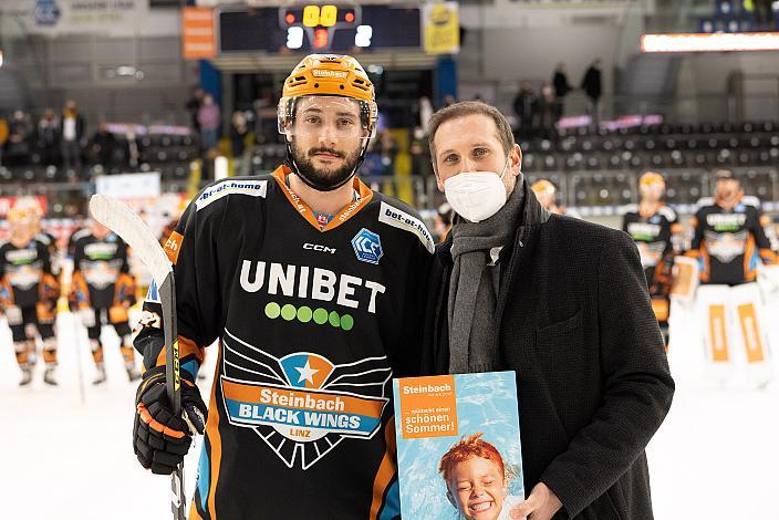 Spieler des Abends Julian Pusnik (Steinbach Black Wings Linz), Manager Gregor Baumgartner (Steinbach Black Wings Linz) Steinbach Black Wings Linz vs HC Tiwag Innsbruck - Die Haie, bet-at-home ICE Hockey League