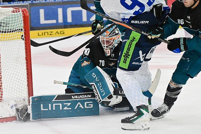 Tormann Dylan Wells (Steinbach Black Wings Linz) Testspiel Steinbach Black Wings Linz vs Straubing Tigers, Linz AG Eisarena 