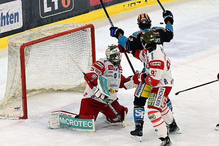 Tormann Samuel Harvey (HCB Suedtirol Alperia)m Graham Knott (Steinbach Black Wings Linz), Dylan Di Perna (HCB Suedtirol Alperia) Win2Day ICE Hockey League,  Steinbach Black Wings Linz vs HCB Suedtirol Alperia ,  Linz AG Eisarena 