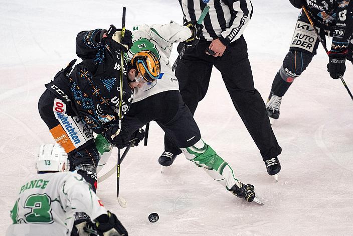 Michael Haga (Steinbach Black Wings Linz), Miha Zajc (HK SZ Olimpija)  Steinbach Black Wings Linz vs HK SZ Olimpija, 30. Runde, Trikot Movember, ICE Hockey League, Steinbach Black Wings Linz, Linz AG Eisarena 