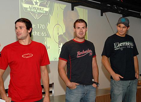 Die Verteidiger der Linzer, Jakob Lainer, Michael Mayr und Florian Iberer.