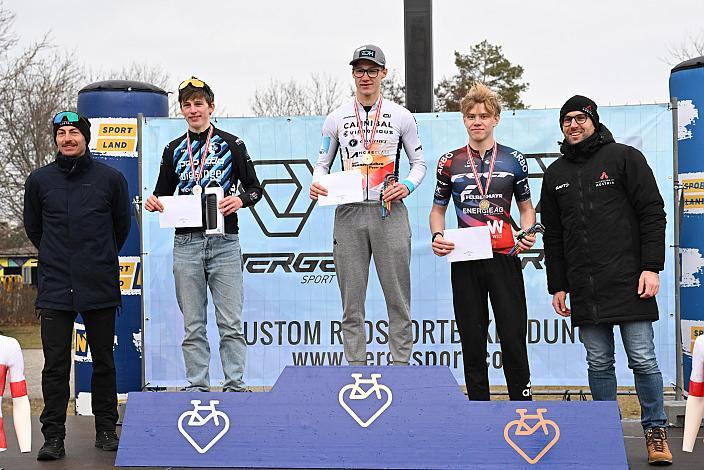 Podest Junioren 2. Platz Michael Hettegger (AUT, SK Voest), Sieger Valentin Hofer (AUT, Cannibal B Victorious) 3. Platz Lucas Kraus (AUT, RC ARBÖ Wels) Rad Cyclo Cross, ÖSTM/ÖM Querfeldein, Ciclo Cross, Cycling Austria, Maria Enzersdorf, NÖ