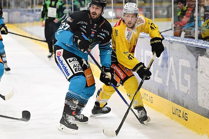 Andreas Kristler (Steinbach Black Wings Linz), Benjamin Lanzinger (Vienna Capitals) 48. Runde ICE, Steinbach Black Wings Linz vs Vienna Capitals, Linz AG Eisarena 