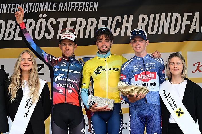 Das Podest 2. Platz Riccardo Zoidl (AUT, Team Felt - Felbermayr), Adrien Maire (FRA, TDT - Unibet Cycling Team) Etappen und  Gesamtsieger der 14. Oberösterreich Rundfahrt , 3. Platz Aaron Dockx (BEL, Alpecin-Deceuninck Development Team), St. Florian - Höss, Hinterstoder , 14. Int. Raiffeisen OÖ-Radrundfahrt UCI Kat. 2.2