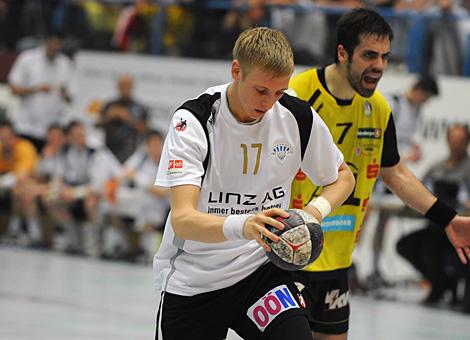  HLA, Semifinale, HC Linz AG vs A1 Bregenz Handball treffsicher beim 7 Metet Dominik Ascherbauer, Linz