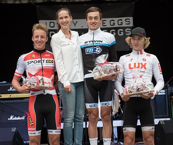 Sieger, Nicolas Malle, FRA, BTWIN U19 Racing Team Mix, 2. Platz Florian Kierner, Team Oberoesterreich, 3. Platz, Richard Holec, LUX, Zielsprint in Perg  