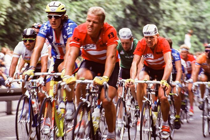 v.l. Kenneth Weltz (DEN), Johnny Weltz (DEN), Herren Profi Rennen, Strasse WM Stuttgart, 1991