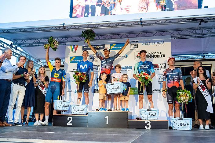 v.l. 5. Platz Mathias Vacek (CZE, Lidl - Trek), 2. Platz Felix Gall (AUT, Decathlon AG2R La Mondiale Team), Sieger Riccardo Zoidl (AUT, Team Felt - Felbermayr), 3. Platz Gregor Mühlberger (AUT, Movistar Team), 4. Platz Sebastian Schönberger (AUT, Team Felt - Felbermayr) 25. Welser Innestadt Kriterium