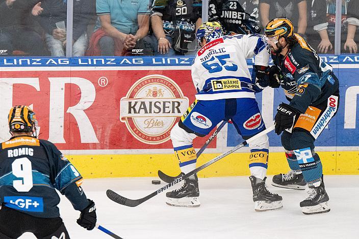 Robert Sabolic (EC iDM Wärmepumpen VSV), Shawn St.Amant (Steinbach Black Wings Linz) Steinbach Black Wings Linz vs EC IDM Wärmepumpen VSV, 2. Runde ICE Eishockey Liga, Linz AG Eisarena