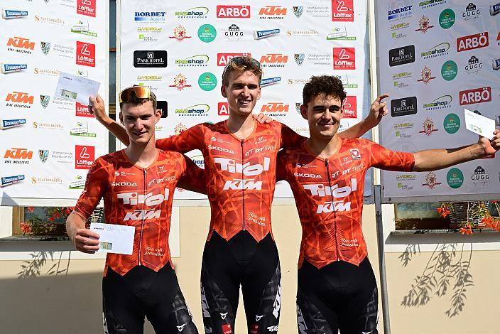 Podest U23, 2. Platz David Paumann (AUT, Tirol KTM Cycling Team), Sieger Paul Buschek (AUT, Tirol KTM Cycling Team), 3. Platz Tim Wafler (AUT, Tirol Cycling Team), Road Cycling League Ranshofen, OÖ