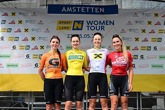 v.l. Olga Wankiewicz (POL, MAT Atom Deweloper Wroclaw), Gesamtführende Liv Wenzel (LUX, Luxembourg), Leni Burger (GER, Deutschland), Leila Gschwendtner (AUT, Smurfit Westrock Cycling Team) Amstetten-Amstetten, Sportland NÖ women tour