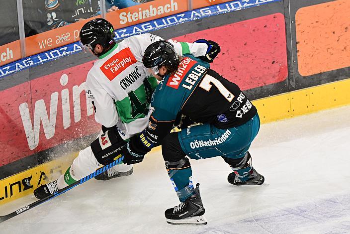 Aljosa Crnovic (HK Olimpija Ljubljana), Brian Lebler (Steinbach Black Wings Linz) 3. Runde ICE, Steinbach Black Wings Linz vs Olimpija Ljubljana, Linz AG Eisarena 