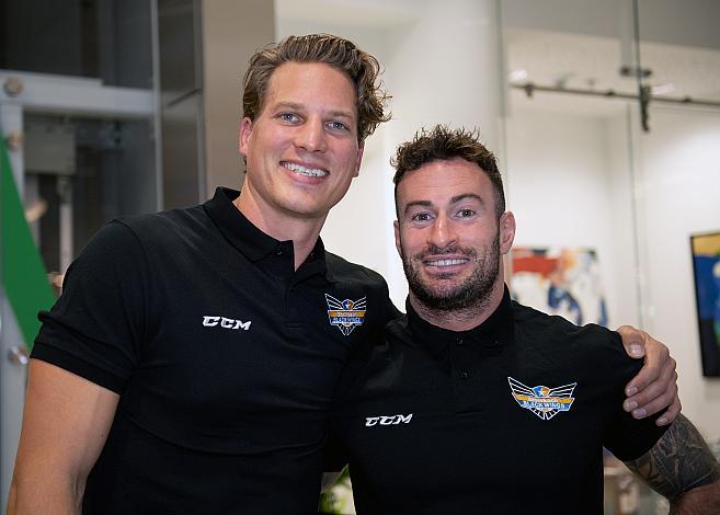 Brian Lebler (Steinbach Black Wings Linz), Rafael Rotter (Steinbach Black Wings Linz) Steinbach Black Wings Linz Black is Back, Spielerpräsentation  