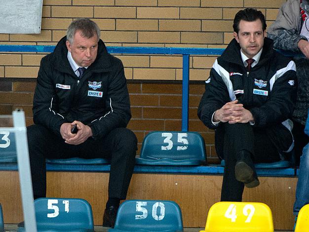 Trainer Robert Daum, Linz und Mark Scuecs,  EHC Liwest Black Wings Linz vs HC Orli Znojmo, 4. Viertelfinale, Play-Off