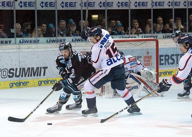 Rick Schofield (EHC Liwest Black Wings Linz) und Ivan Puzic (KHL Medvescak Zagreb), EHC Liwest Black Wings Linz vs KHL Medvescak Zagreb, 4. Viertelfinale