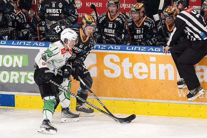 Christopher Dodero (HK SZ Olimpija), Niklas Bretschneider (Steinbach Black Wings Linz)  Steinbach Black Wings Linz vs HK SZ Olimpija, 30. Runde, Trikot Movember, ICE Hockey League, Steinbach Black Wings Linz, Linz AG Eisarena 