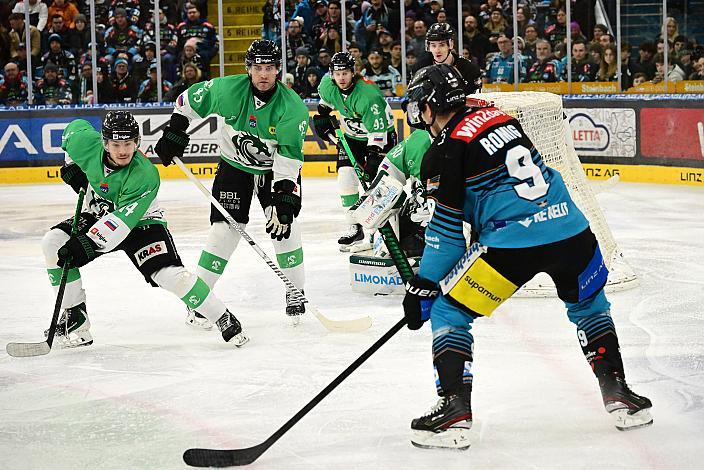 Emilio Romig (Steinbach Black Wings Linz), Aljosa Crnovic (HK Olimpija Ljubljana), 49. Runde ICE, Steinbach Black Wings Linz vs Olimpija Ljubljana, Linz AG Eisarena 
