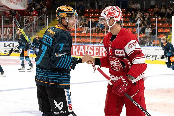 Brian Lebler (Steinbach Black Wings Linz), Marc El-Sayed (EC Bad Nauheim) Testspiel Steinbach Black Wings Linz vs EC Bad Nauheim, Linz AG Eisarena, pre season 