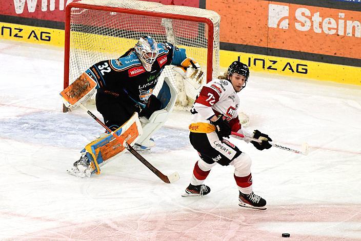 Tormann Rasmus Tirronen (Steinbach Black Wings Linz), Orin Centazzo (Pioneers Vorarlberg)  Win2Day ICE Hockey League,  Steinbach Black Wings Linz vs  Pioneers Vorarlberg,  Linz AG Eisarena 