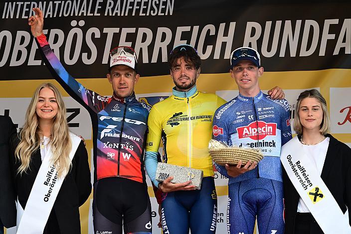 Das Podest 2. Platz Riccardo Zoidl (AUT, Team Felt - Felbermayr), Adrien Maire (FRA, TDT - Unibet Cycling Team) Etappen und  Gesamtsieger der 14. Oberösterreich Rundfahrt , 3. Platz Aaron Dockx (BEL, Alpecin-Deceuninck Development Team), St. Florian - Höss, Hinterstoder , 14. Int. Raiffeisen OÖ-Radrundfahrt UCI Kat. 2.2