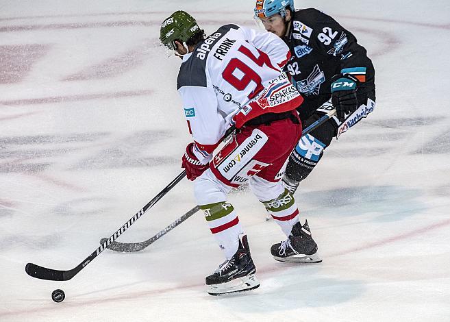 Im Bild Daniel Frank (HCB Suedtirol Alperia), Troy Rutkowski (EHC Liwest Black Wings Linz) Eishockey, EHC Liwest Black Wings Linz vs HC Bozen