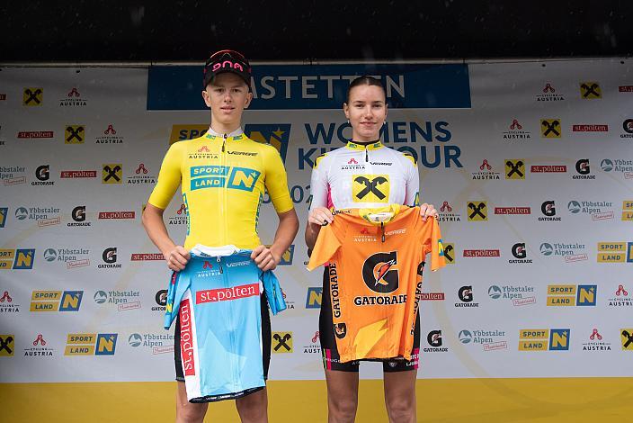 Im gelben Trikot Marc Hierschläger (AUT, LRV OÖ - Wien),  Beste Dame U17 Meta Tancik (SLO) Amstetten. 3. Etappe Sportland NOE WOMENS  KIDS Tour