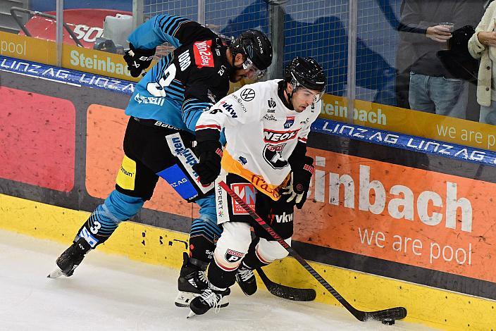 Nathan Burke (Pioneers Vorarlberg), Greg Moro (Steinbach Black Wings Linz), 1. Runde ICE, Steinbach Black Wings Linz vs Pioneers Vorarlberg , Linz AG Eisarena 