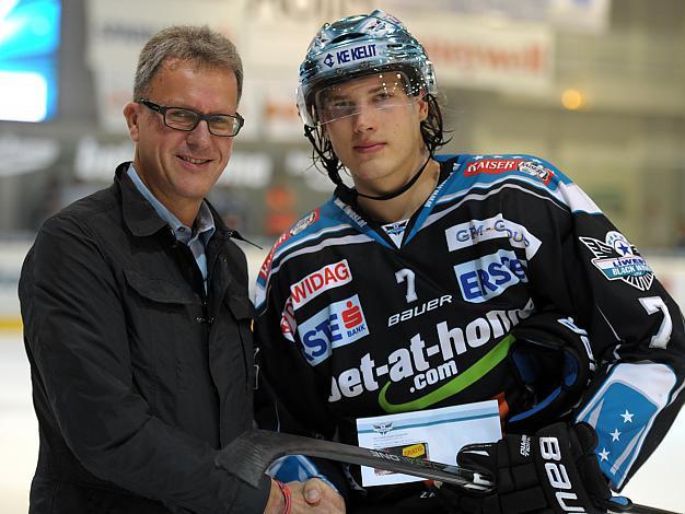Spieler des Abends Brian Lebler, EHC Liwest Black Wings Linz vs HC TWK Innsbruck
