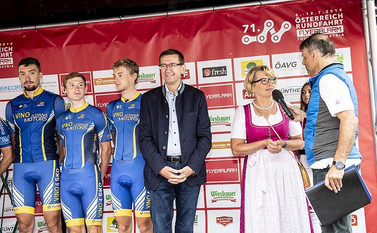 OOE Wirtschafts- und Sportlandesrat Markus Achleitner, Bgm. Grieskirchen Maria Pachner, Rundfahrtsprecher Heinz HÃ¶rhager, 1.Etappe, Grieskirchen - Freistadt, 71. Ã–sterreich Rundfahrt, Tour of Austria (UCI 2.1)
