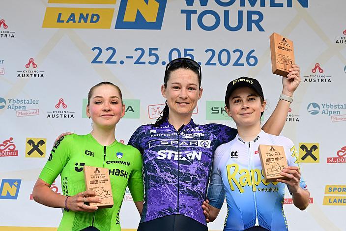 2. Platz Etappe , Nika Fajfar  (SLO, Slowenien), 3. Tjasa Susnik (SLO, Arbö Rapso Knittelfeld), Siegerin Lea Fuchs (SUI, Spar CTO Woman) Ybbsitz - Hochkar, Sportland NÖ women tour