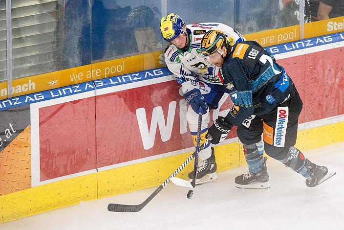 Brian Lebler (Steinbach Black Wings Linz), Niklas Wetzl (EC iDM Wärmepumpen VSV) Steinbach Black Wings Linz vs EC IDM Wärmepumpen VSV, 2. Runde ICE Eishockey Liga, Linz AG Eisarena