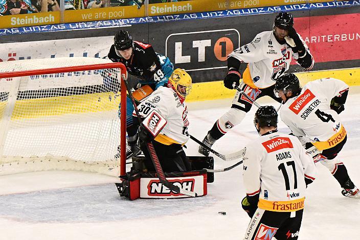 Graham Knott (Steinbach Black Wings Linz), Tormann Alex Caffi (Pioneers Vorarlberg), 1. Runde ICE, Steinbach Black Wings Linz vs Pioneers Vorarlberg , Linz AG Eisarena 