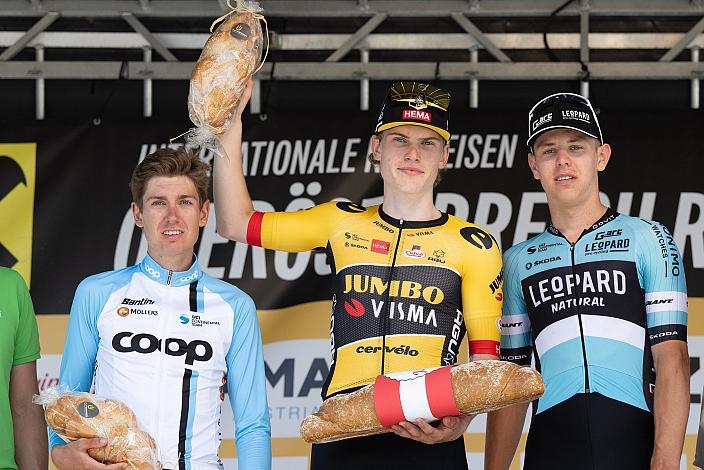 Der Etappensieger in Niederkappel Per Strand Hagenes (NOR, Jumbo-Visma Development Team) und neu im gelben Trikot, 2. Platz Andreas Stokbro Nielsen (DEN, Team Coop), 3. Platz Tim Torn Teutenberg (GER, Leopard Pro Cyling), Firma Ökofen, Eferding - Niederkappel Ökofen,  Int. Raiffeisen Oberösterreich Rundfahrt UCI Kat. 2.2