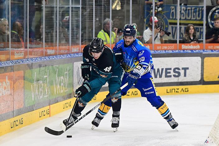 Graham Knott (Steinbach Black Wings Linz), Thomas Vallant (EC iDM Wärmepumpen VSV),  Testspiel Steinbach Black Wings Linz vs EC VSV, Linz AG Eisarena 
