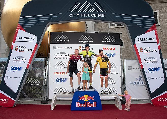 Jedermann über 40, Podest 1. Sander Vonk, 2. Rudi Nussbaumer 3. Simon Krutter, City Hill Climb Salzburg, Festung Hohensalzburg, Radsport, Bergrennen