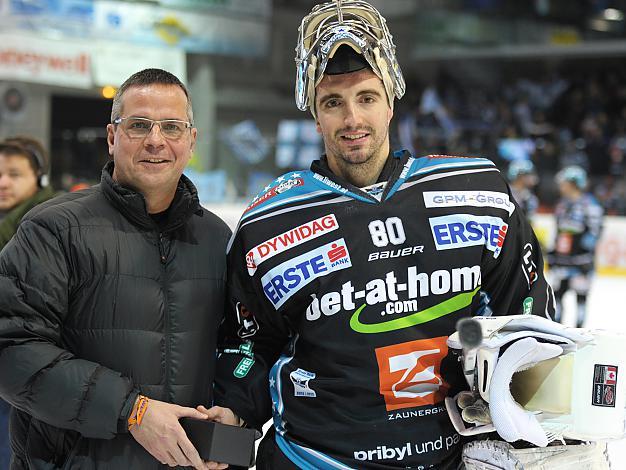 David LeNeveu (Liwest Black Wings Linz) Spieler des Abends, EHC Liwest Black Wings Linz vs EC VSV, Play-Offs, Viertelfinale 