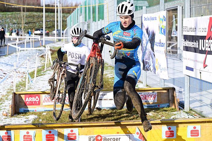 Siegerpodest Junioren. 2. Platz Johannes Kosch (AUT, Felbermayr Wels), Radquerfeldein GP um das Sportzentrum Gunskirchen, Rad Cyclo Cross,